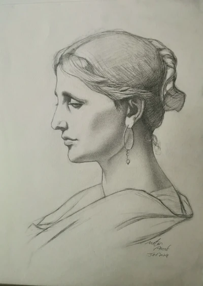 Academic pencil drawing A Roman Woman Charles Bargue